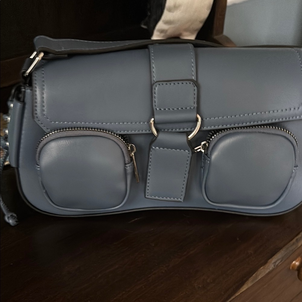 Stylish Blue Leather Shoulder Bag